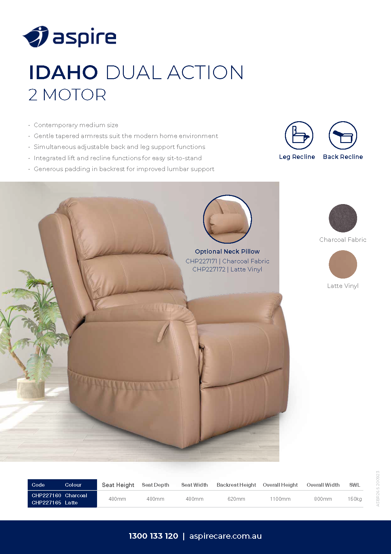 Aspire Neck Pillows for One & Two Motor Recliners Flyers