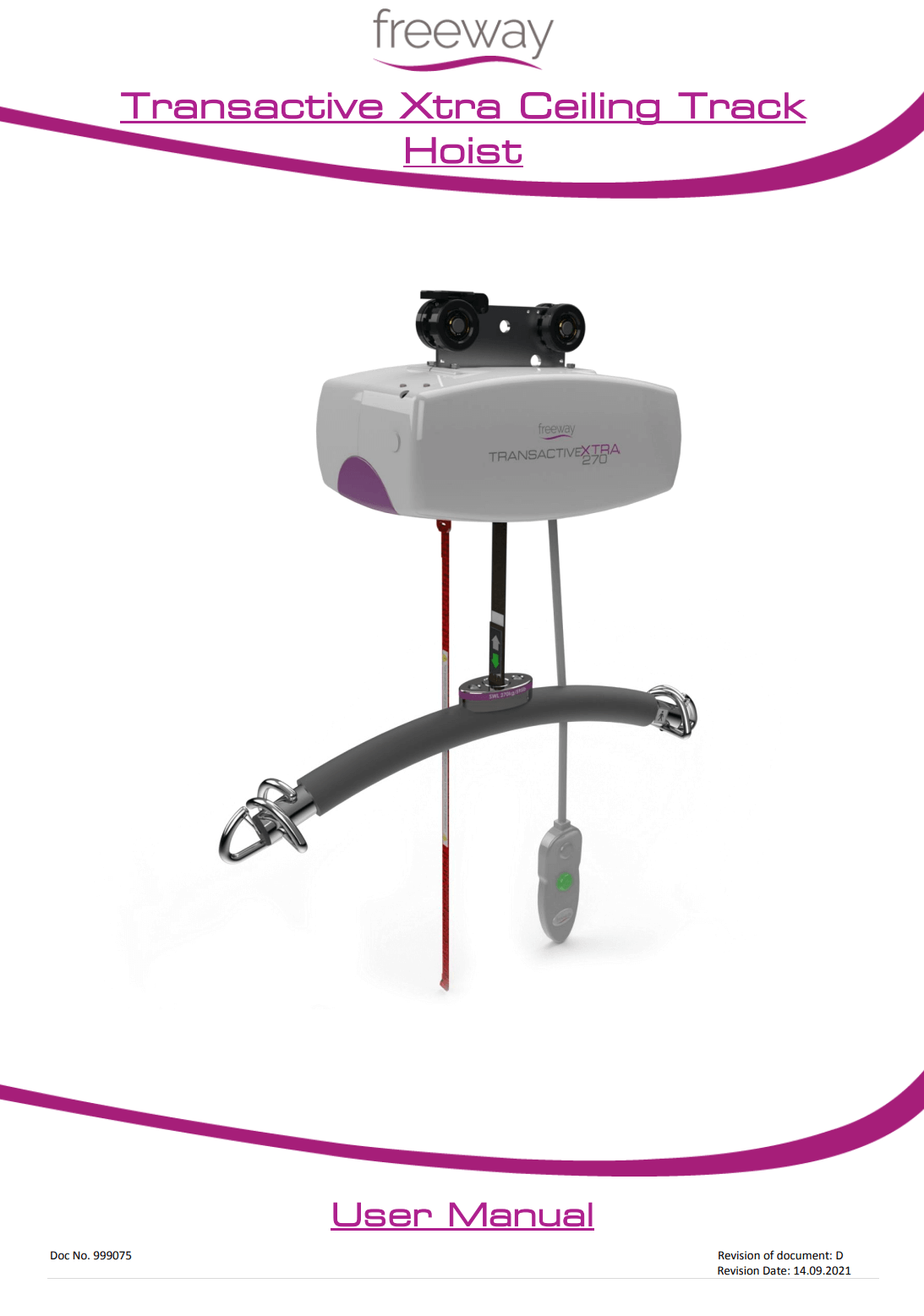 Ceiling Hoist Motor Transactive Xtra Fixed User Manual